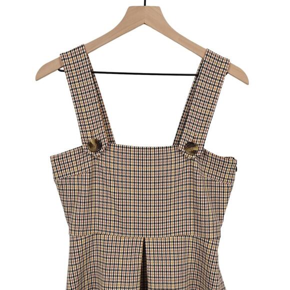 ZARA Overall Plaid Mini Dress Tan Size XS - Picture 4 of 9